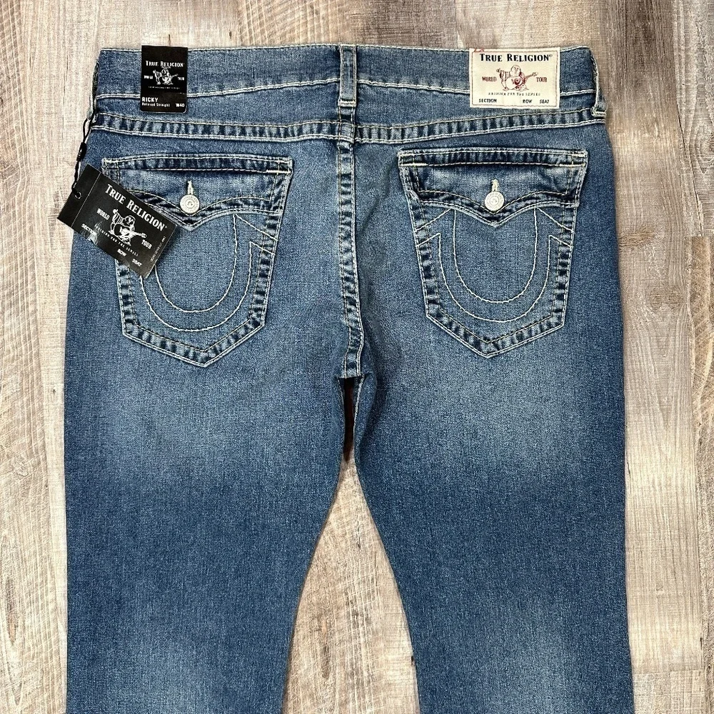 NWT True Religion Jeans Ricky Relax-Straight Blue Horseshoe Men's Size 40 x 33